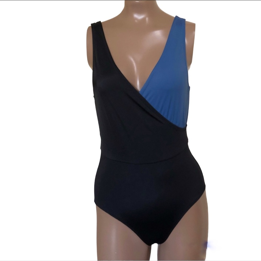 Solid and Striped Ballerina V Plunge Colorblock Swimsuit New! - Picture 3 of 4